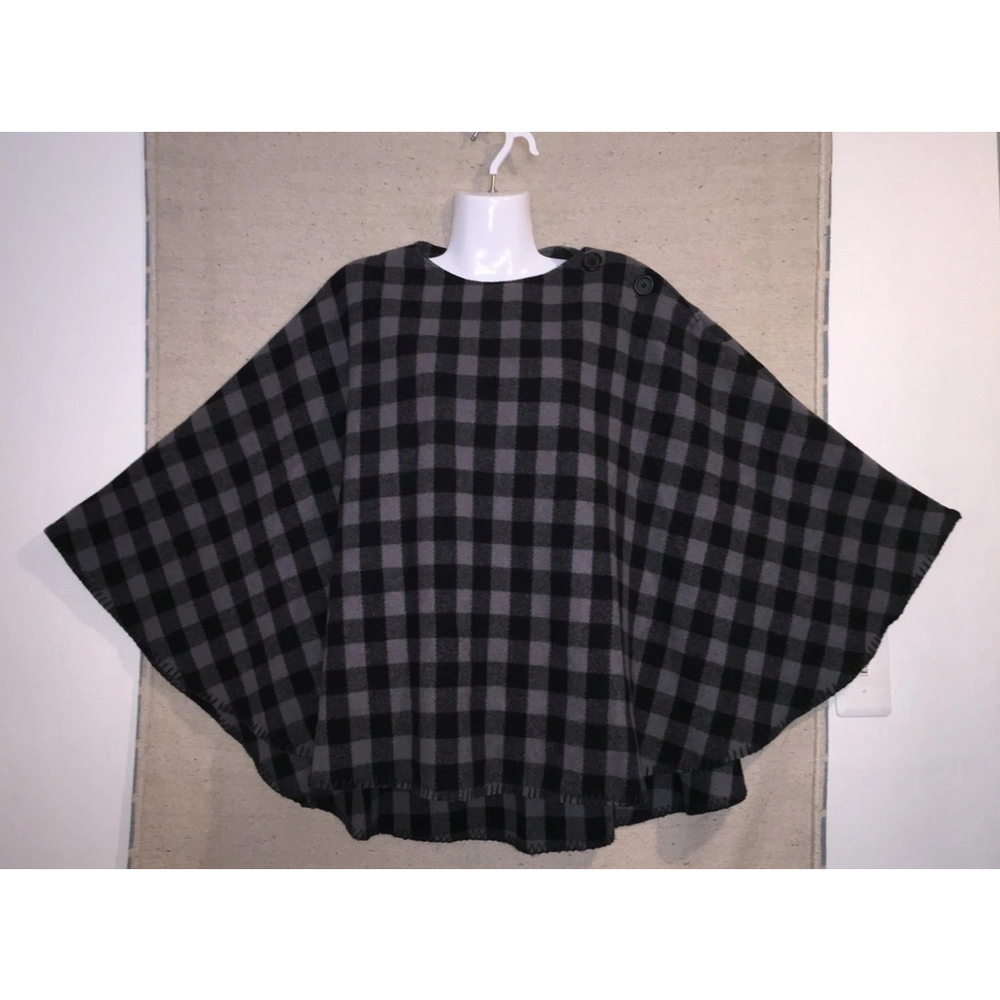 Stormy Kromer Wool Buffalo Plaid Gray Black Poncho Cape Shawl Women’s OS New - Picture 3 of 10